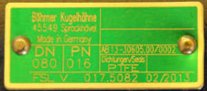 Typenschild vom hier gezeigten Dampfventil - Kugelhahn der Firma Böhmer Typenschild vom hier gezeigten Dampfventil - Kugelhahn der Firma Böhmer